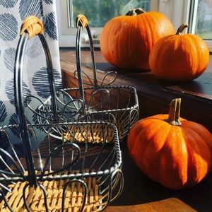 Two wicker and metal baskets